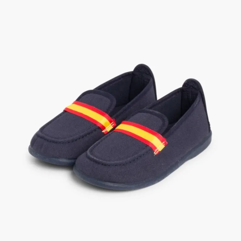 Menino Pisamonas Mocassins Tecido Bandeira Espanha Tamanhos Grandes