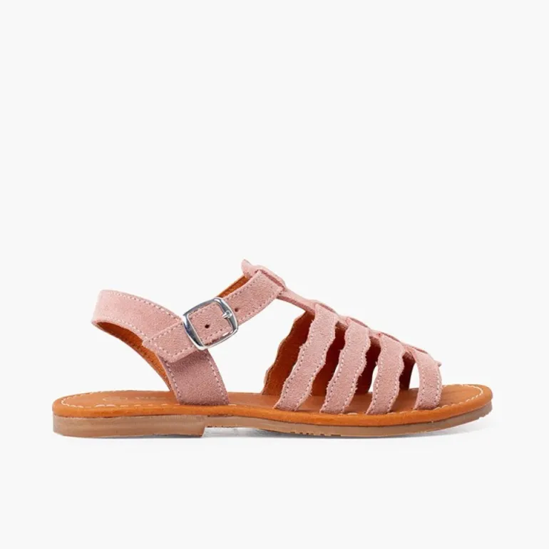 Menina Pisamonas Sandálias Camurca Tipo Gladiador Fivela