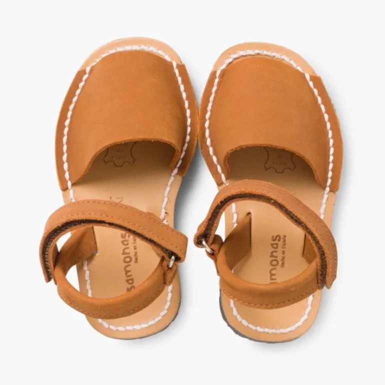 Menina Pisamonas Sandálias Crianca Menorquinas Nobuck Tiras Aderentes