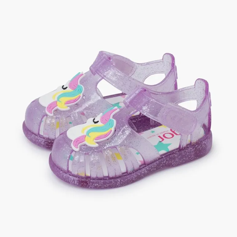 Menino Pisamonas Sandálias De Borracha Glitter Unicornio Tira Aderente