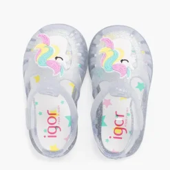 Menino Pisamonas Sandálias De Borracha Glitter Unicornio Tira Aderente