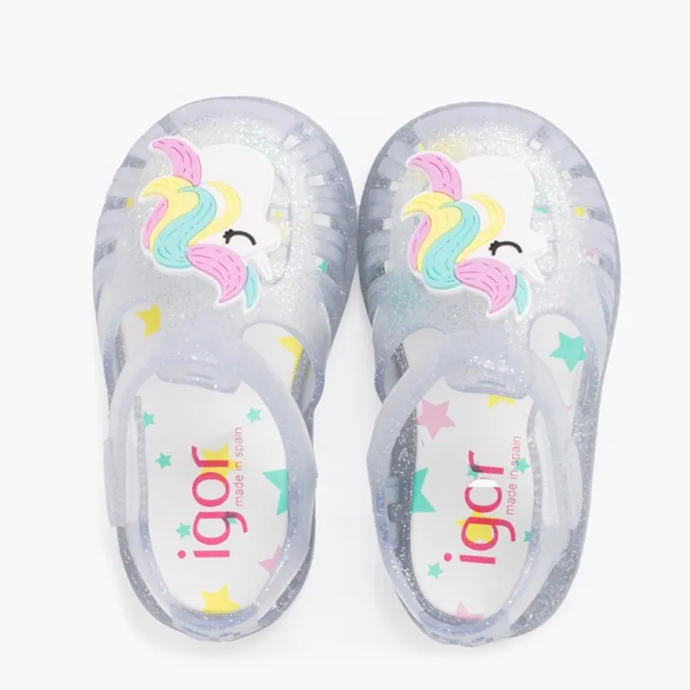 Menino Pisamonas Sandálias De Borracha Glitter Unicornio Tira Aderente