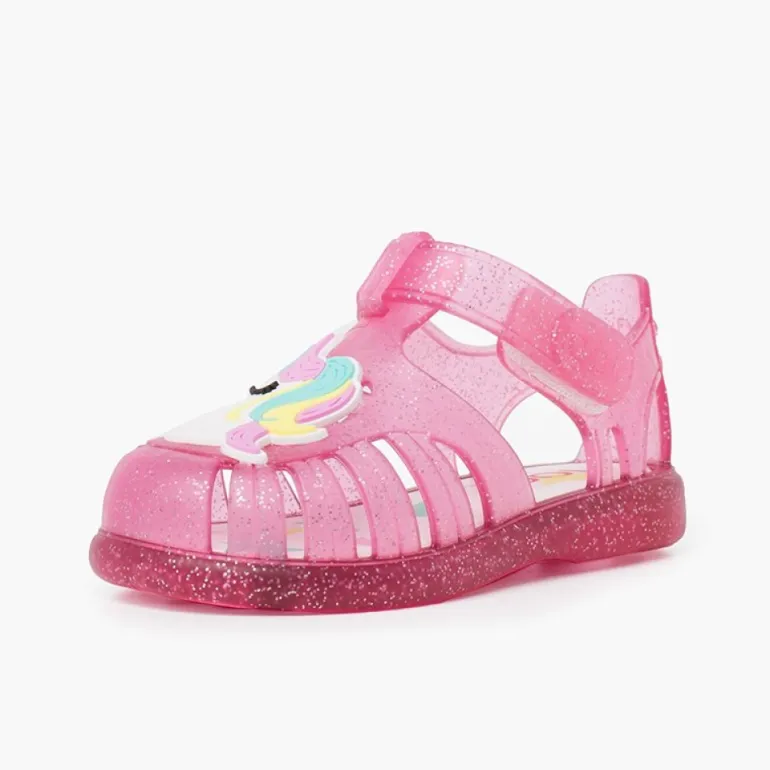 Menino Pisamonas Sandálias De Borracha Glitter Unicornio Tira Aderente