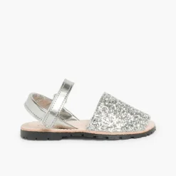 Menina Pisamonas Sandálias Menorquinas Glitter Com Tiras Aderentes