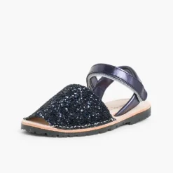 Menina Pisamonas Sandálias Menorquinas Glitter Com Tiras Aderentes