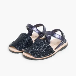Menina Pisamonas Sandálias Menorquinas Glitter Com Tiras Aderentes