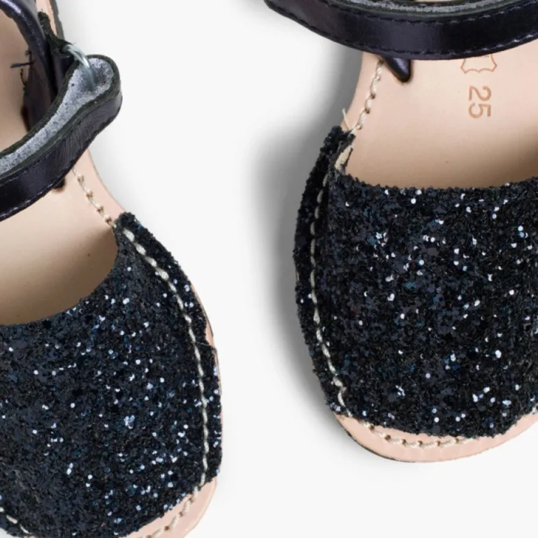 Menina Pisamonas Sandálias Menorquinas Glitter Com Tiras Aderentes