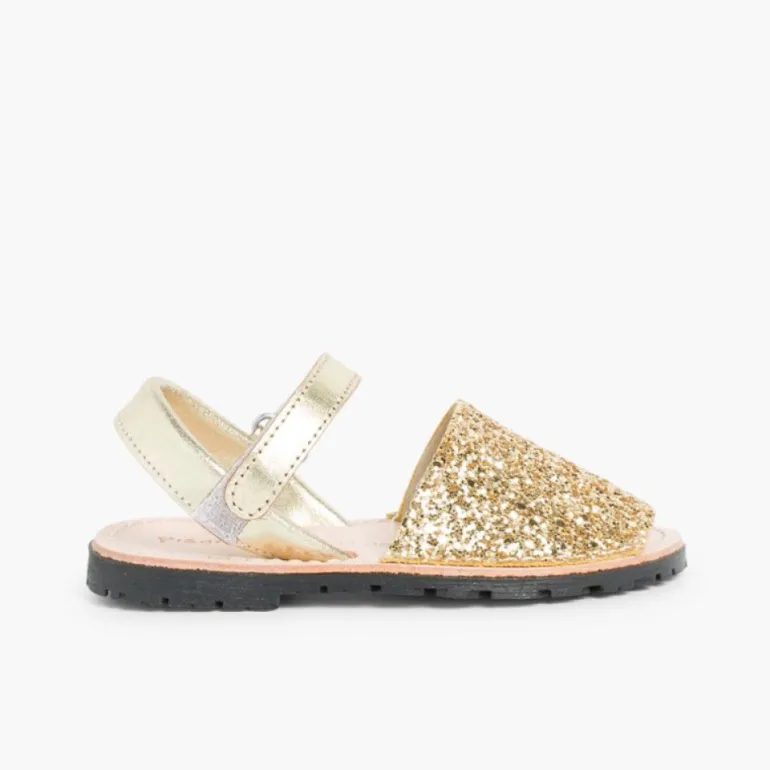 Menina Pisamonas Sandálias Menorquinas Glitter Com Tiras Aderentes