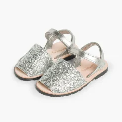 Menina Pisamonas Sandálias Menorquinas Glitter Com Tiras Aderentes