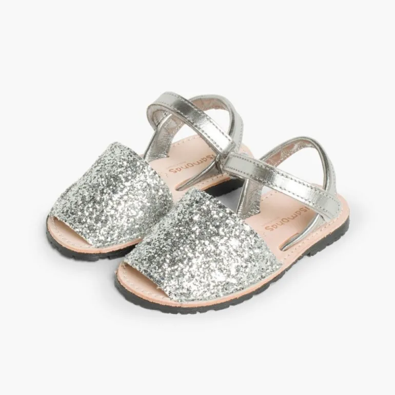 Menina Pisamonas Sandálias Menorquinas Glitter Com Tiras Aderentes