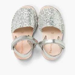 Menina Pisamonas Sandálias Menorquinas Glitter Com Tiras Aderentes