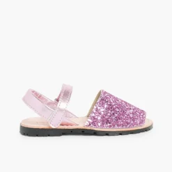 Menina Pisamonas Sandálias Menorquinas Glitter Com Tiras Aderentes