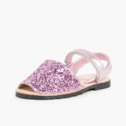 Menina Pisamonas Sandálias Menorquinas Glitter Com Tiras Aderentes