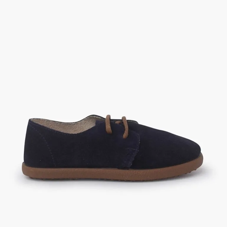 Menina Pisamonas Sapatos Atacadores Camurca Sola Caramelo