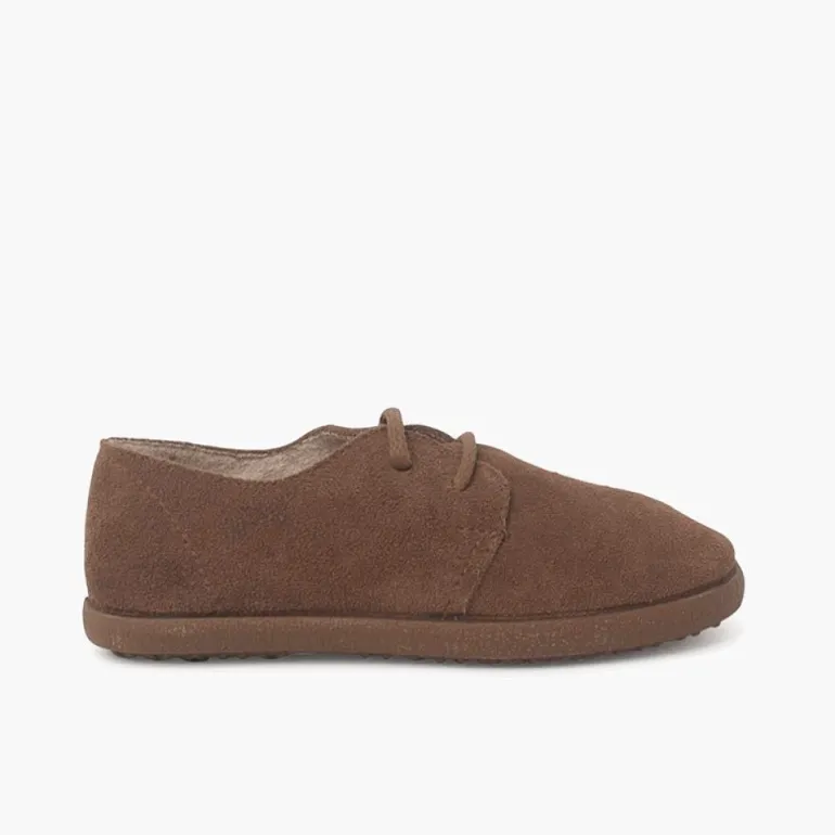 Menina Pisamonas Sapatos Atacadores Camurca Sola Caramelo