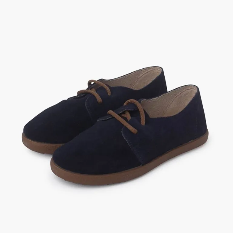 Menina Pisamonas Sapatos Atacadores Camurca Sola Caramelo