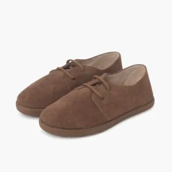 Menina Pisamonas Sapatos Atacadores Camurca Sola Caramelo