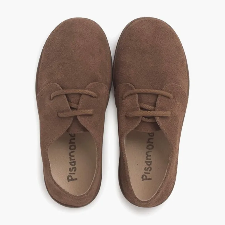 Menina Pisamonas Sapatos Atacadores Camurca Sola Caramelo