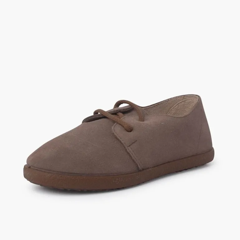Menina Pisamonas Sapatos Atacadores Camurca Sola Caramelo