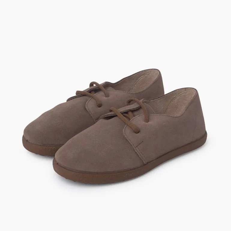 Menina Pisamonas Sapatos Atacadores Camurca Sola Caramelo