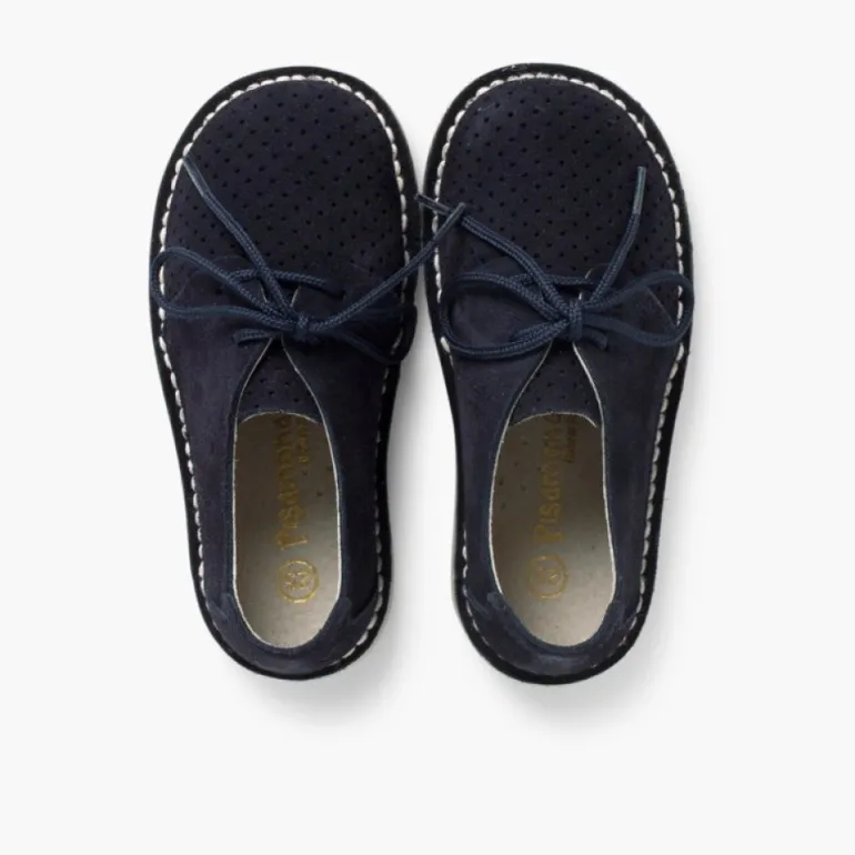 Menino Pisamonas Sapatos Blucher Camurca Com Picotado