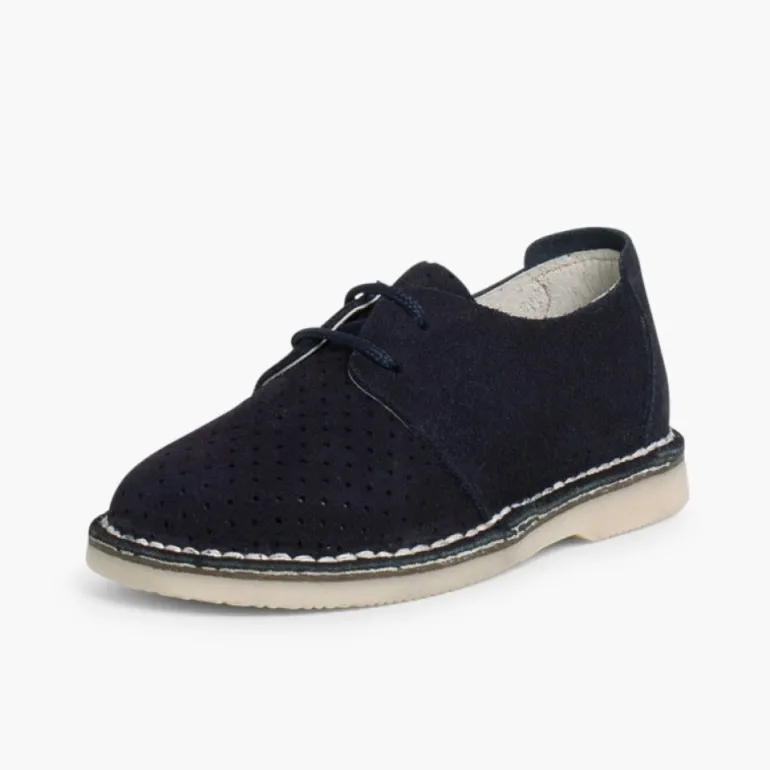 Menino Pisamonas Sapatos Blucher Camurca Com Picotado