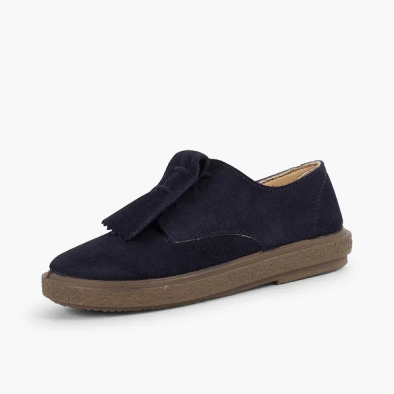 Menina Pisamonas Sapatos Blucher Camurca Franjas Lisos