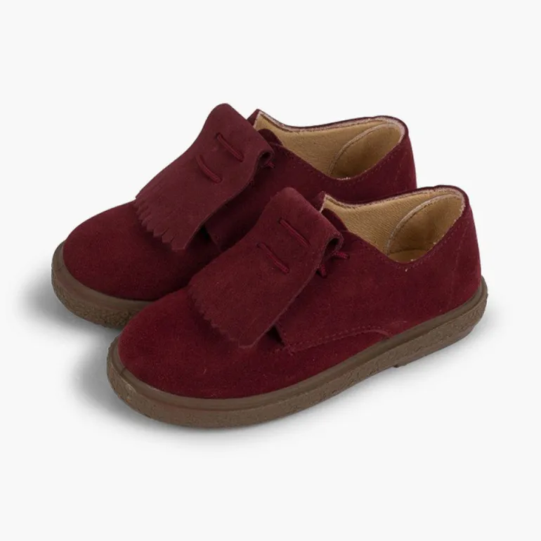 Menina Pisamonas Sapatos Blucher Camurca Franjas Lisos