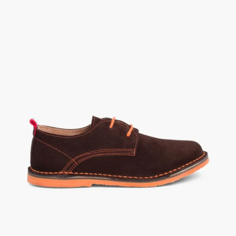 Menina Pisamonas Sapatos Blucher Camurca Sola E Atacadores Cores