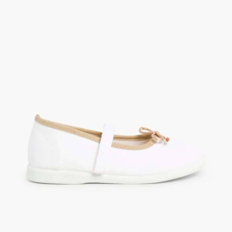 Menina Pisamonas Sapatos De Tela Tira Aderente Fina Com Laco