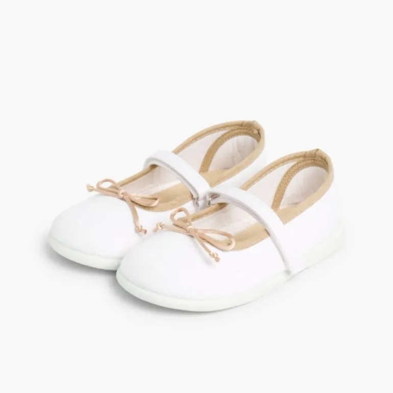 Menina Pisamonas Sapatos De Tela Tira Aderente Fina Com Laco