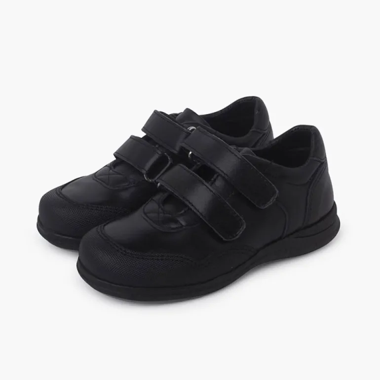 Menino Pisamonas Sapatos Escola Biqueira Reforcada Duplo Fecho