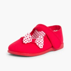 Menina Pisamonas Sapatos Merceditas De Lona Tiras Aderentes Laco Bolinhas