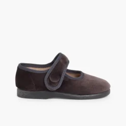 Menina Pisamonas Sapatos Merceditas De Veludo Com Botao Tiras Aderentes