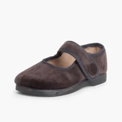 Menina Pisamonas Sapatos Merceditas De Veludo Com Botao Tiras Aderentes