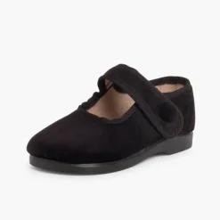 Menina Pisamonas Sapatos Merceditas De Veludo Com Botao Tiras Aderentes
