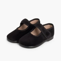 Menina Pisamonas Sapatos Merceditas De Veludo Com Botao Tiras Aderentes