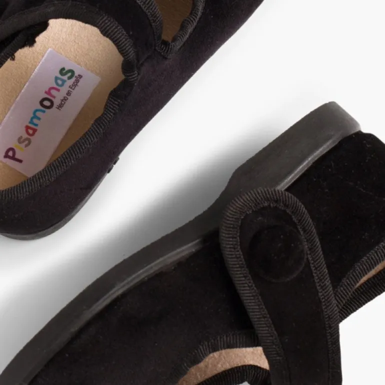 Menina Pisamonas Sapatos Merceditas De Veludo Com Botao Tiras Aderentes