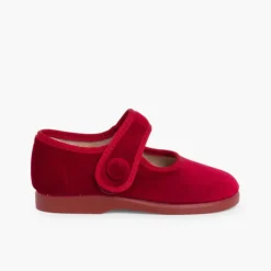 Menina Pisamonas Sapatos Merceditas De Veludo Com Botao Tiras Aderentes