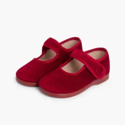Menina Pisamonas Sapatos Merceditas De Veludo Com Botao Tiras Aderentes