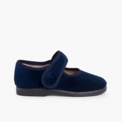 Menina Pisamonas Sapatos Merceditas De Veludo Com Botao Tiras Aderentes