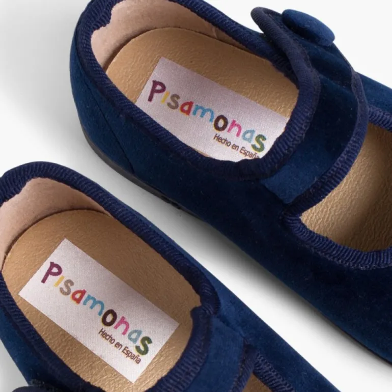 Menina Pisamonas Sapatos Merceditas De Veludo Com Botao Tiras Aderentes