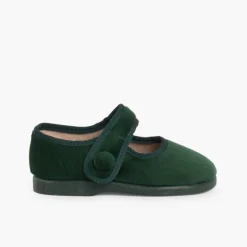 Menina Pisamonas Sapatos Merceditas De Veludo Com Botao Tiras Aderentes