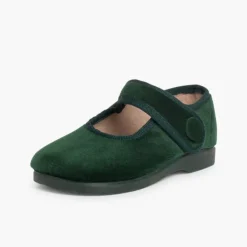 Menina Pisamonas Sapatos Merceditas De Veludo Com Botao Tiras Aderentes
