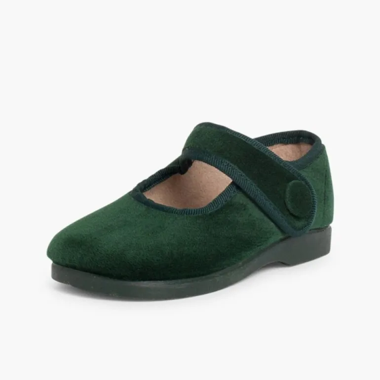 Menina Pisamonas Sapatos Merceditas De Veludo Com Botao Tiras Aderentes