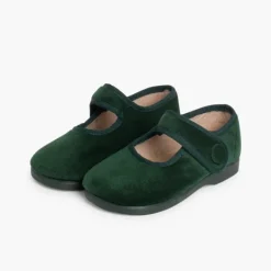 Menina Pisamonas Sapatos Merceditas De Veludo Com Botao Tiras Aderentes