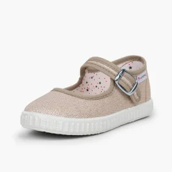Menina Pisamonas Sapatos Merceditas Fivela Lona Com Brilhos