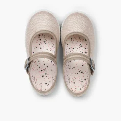 Menina Pisamonas Sapatos Merceditas Fivela Lona Com Brilhos