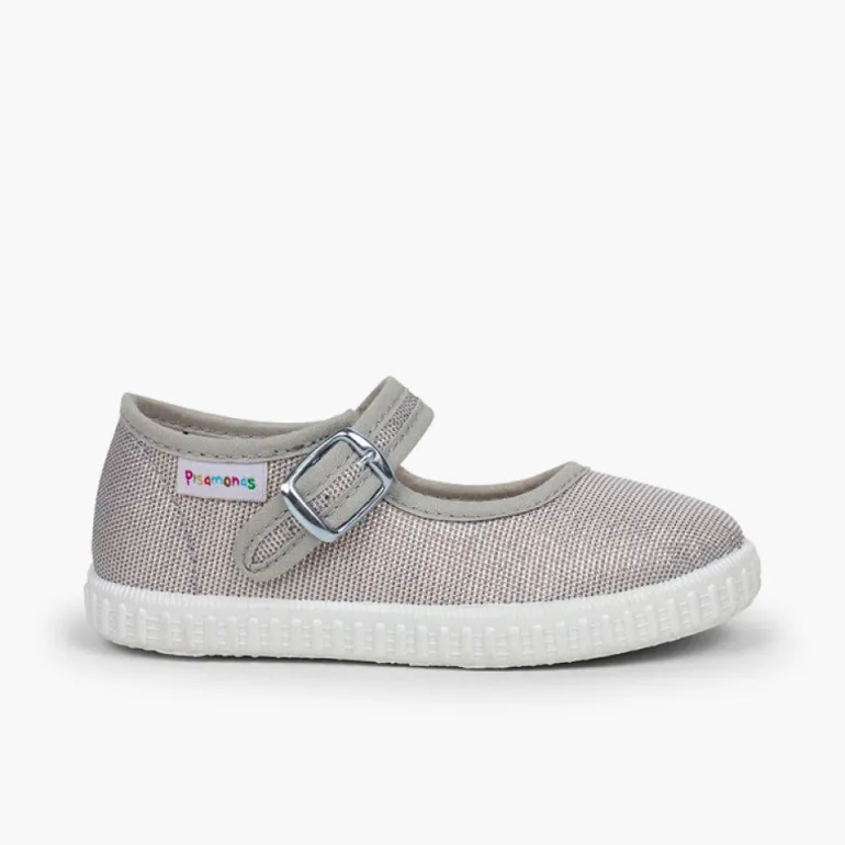 Menina Pisamonas Sapatos Merceditas Fivela Lona Com Brilhos