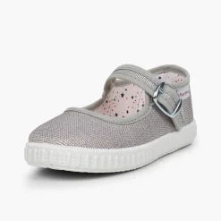 Menina Pisamonas Sapatos Merceditas Fivela Lona Com Brilhos